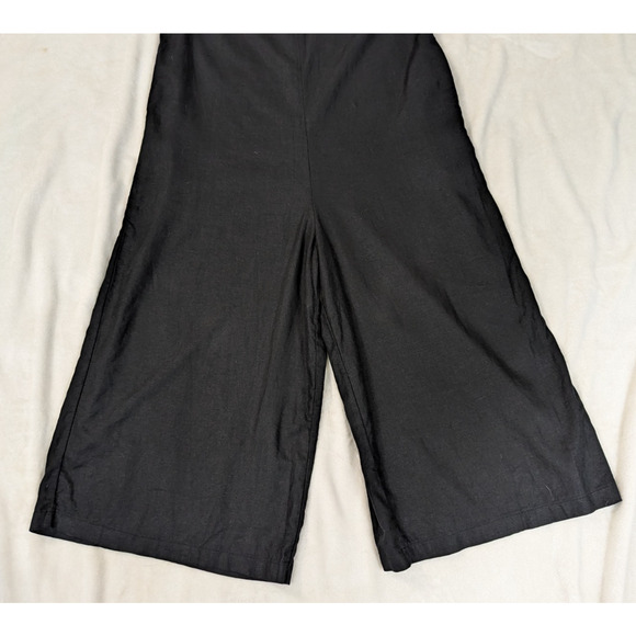 Uniqlo sz L Linen Blend One Piece Jumpsuit cropped wide leg black tank 4067 - Picture 3 of 7